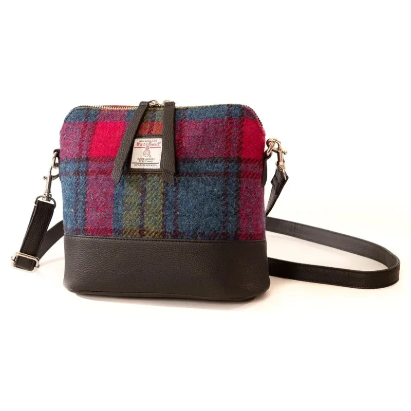 blue and pink check square shoulder bag