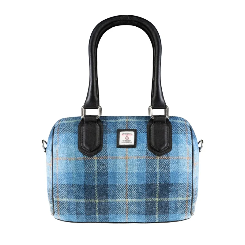 blue black leather check small handbag for women