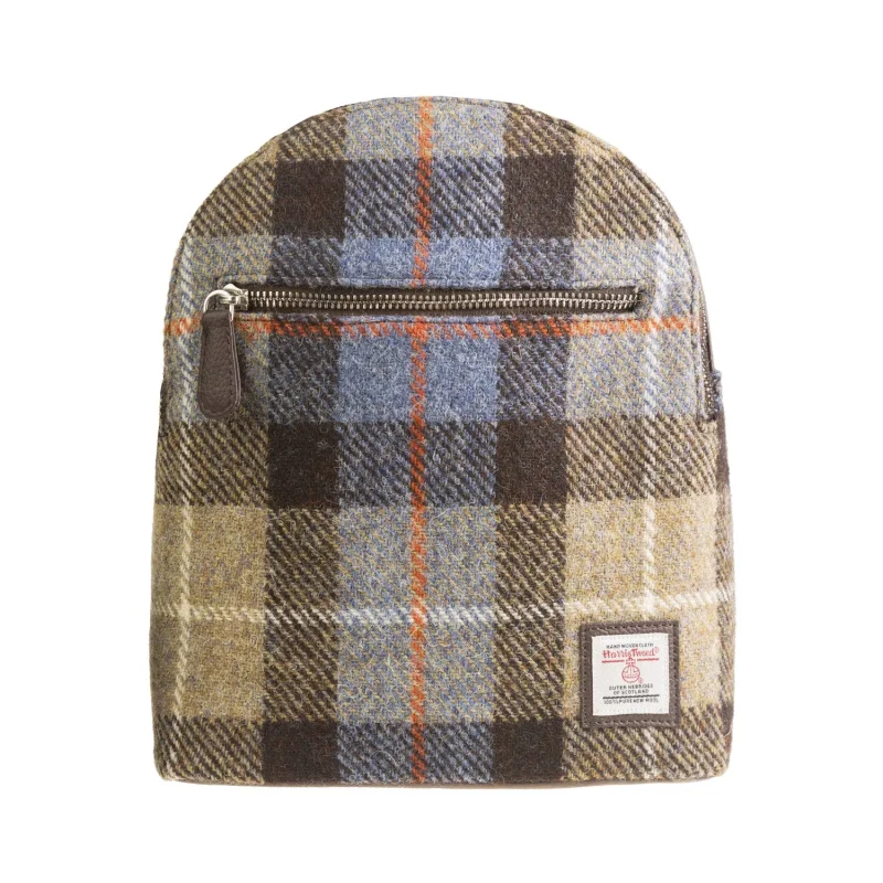 blue brown check baby backpack