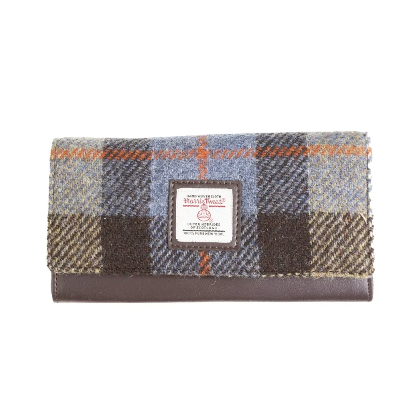 blue brown check envelope clutch purse for women