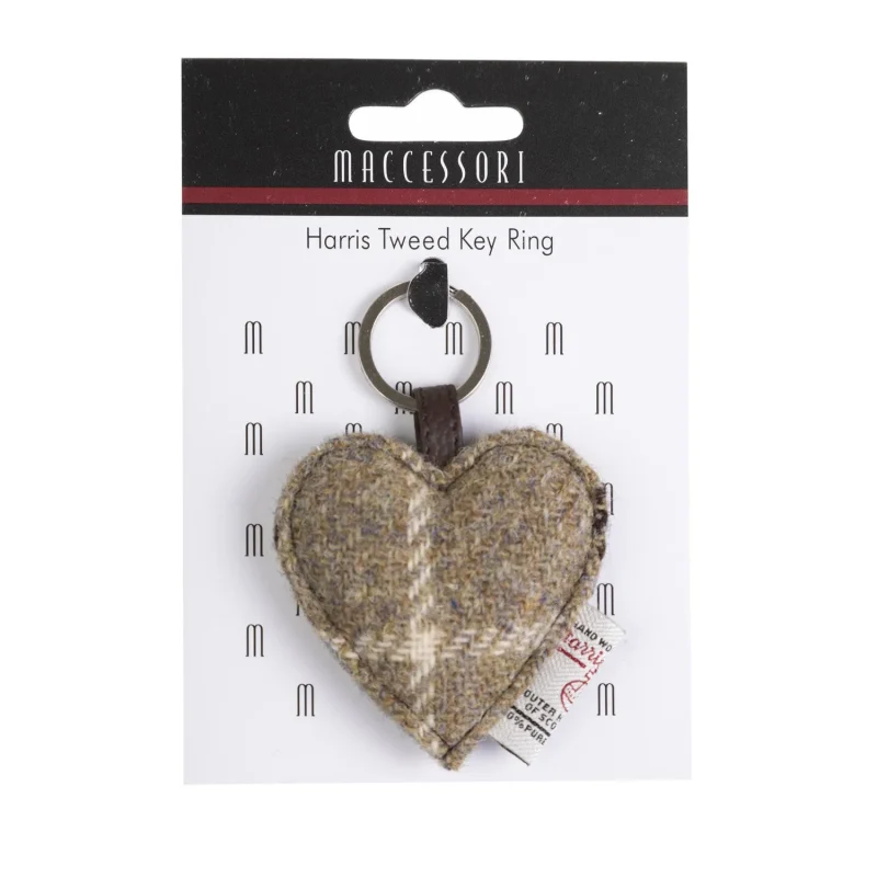 blue brown check heart keyring