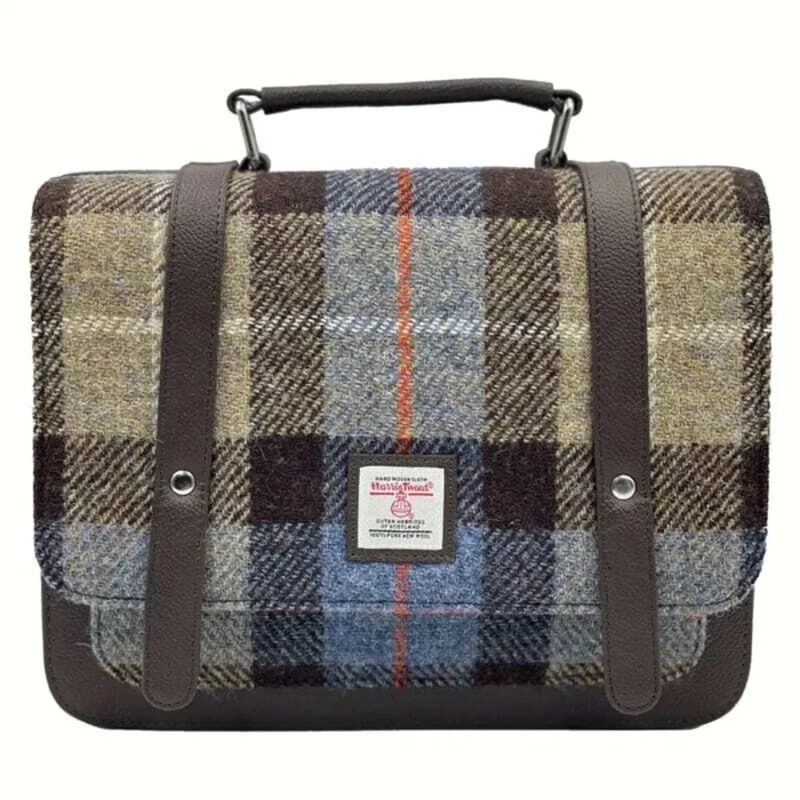 blue brown check mini messenger bag