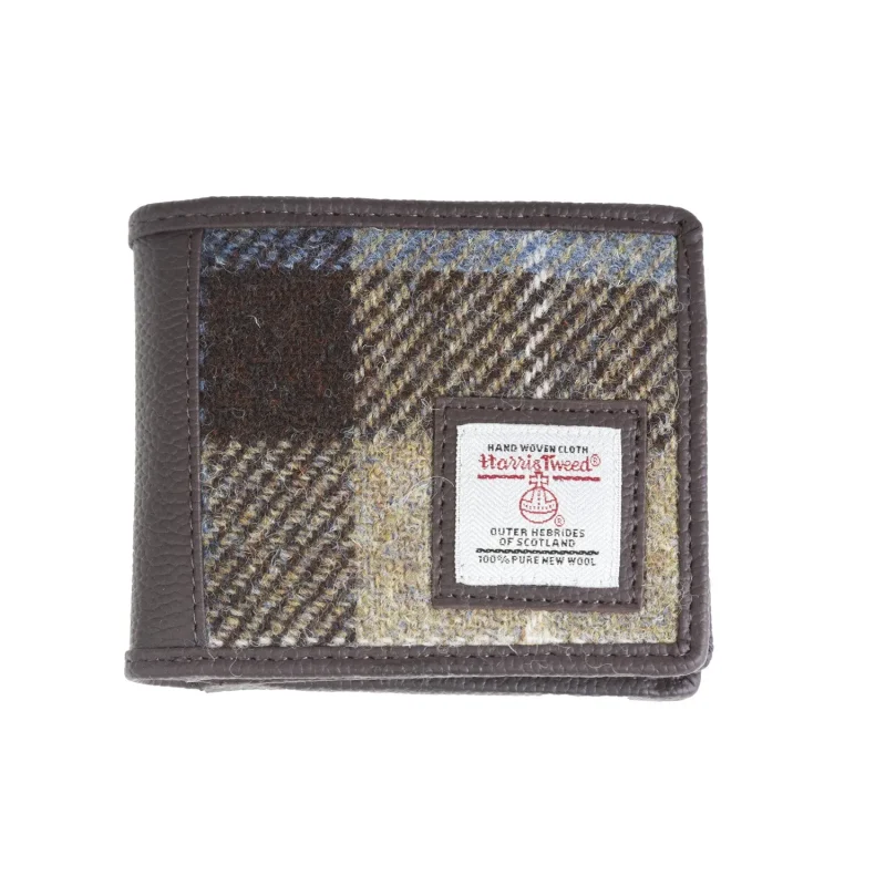 blue brown check wallet with coin purse