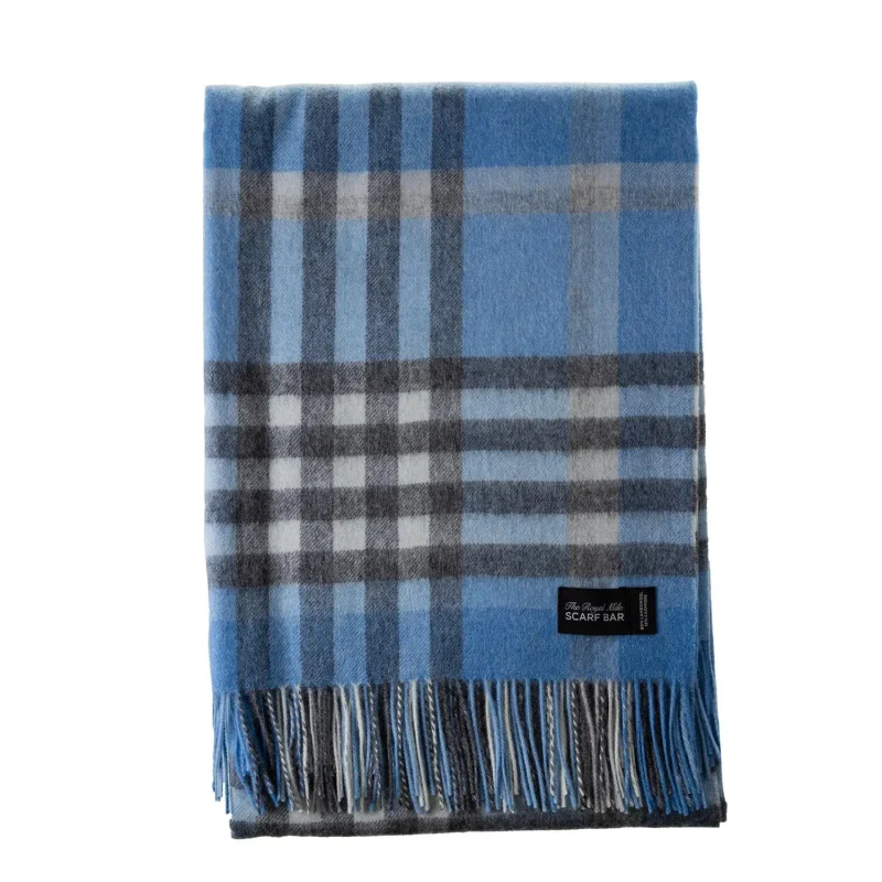 blue cashmere blend chequer blanket