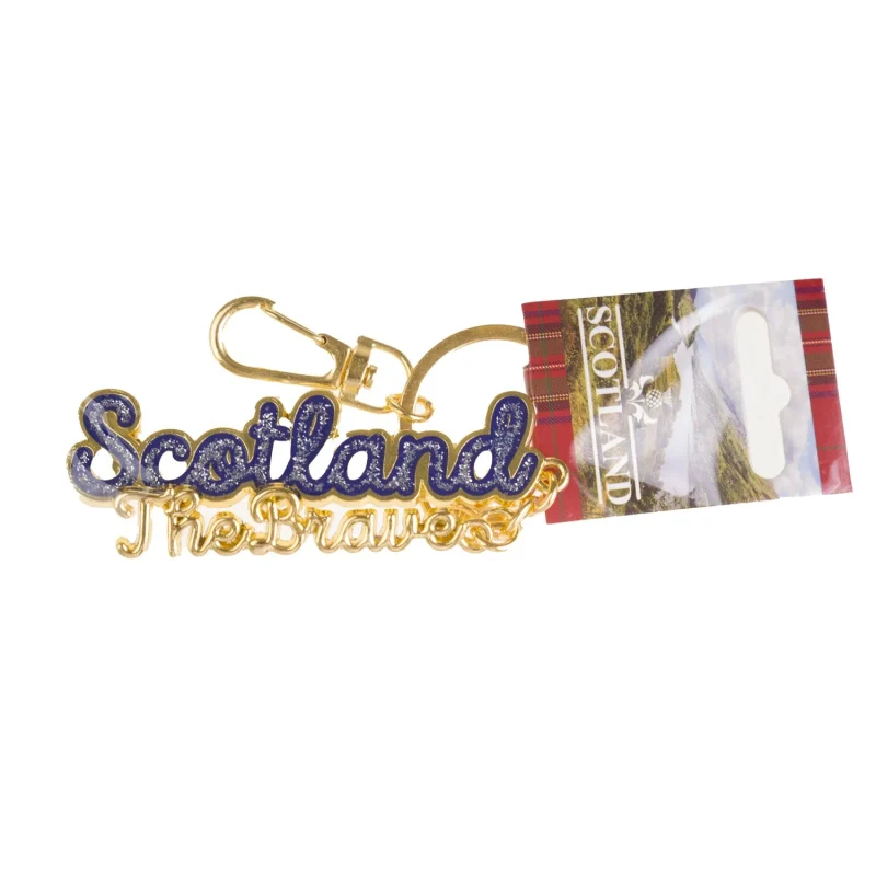 blue glitter scotland metal keyring