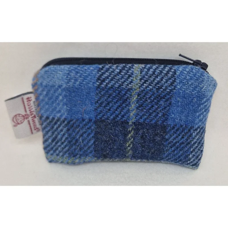 blue harris tweed zip coin purse