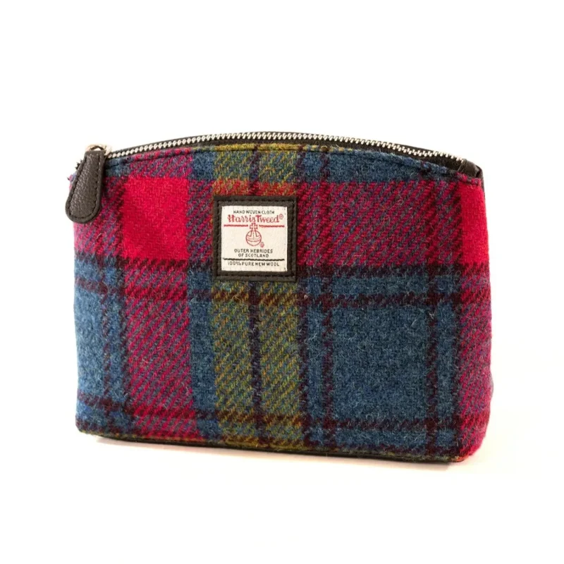 blue pink check cosmetic bag