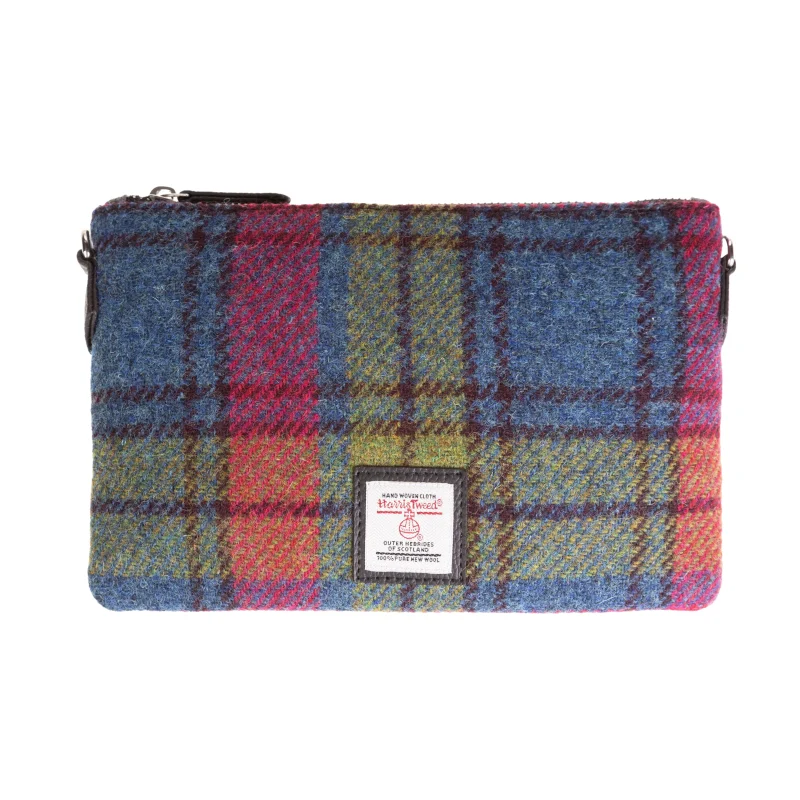 blue pink check zip purse bag scaled