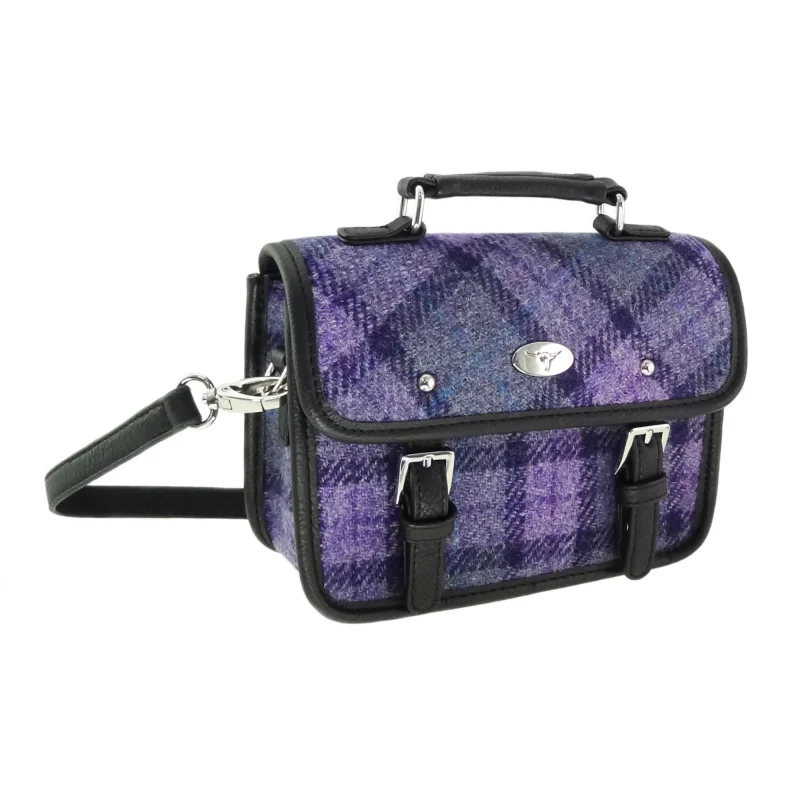 bold purple check harris tweed mini satchel