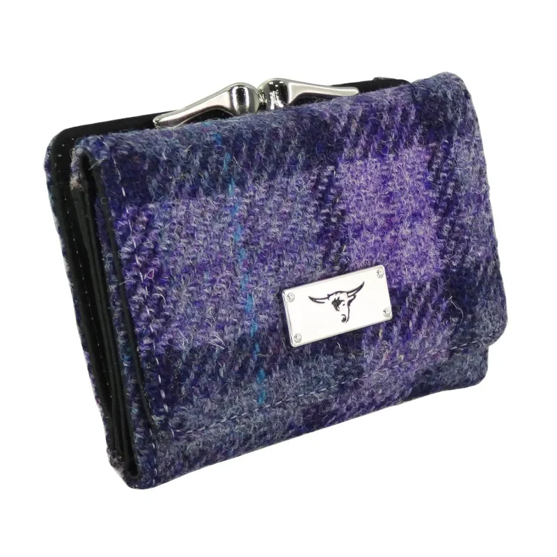 bold purple harris tweed clasp purse with card slots