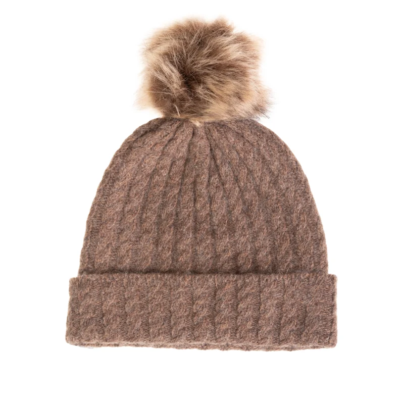 brindle lambswool cable beanie with pom for women scaled