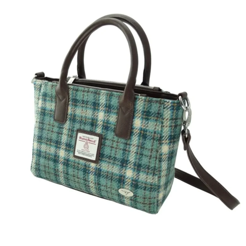 brora duck egg cream check small tote bag with strap