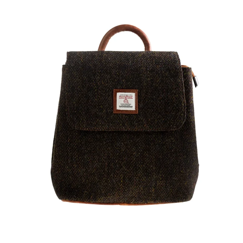 brown barleycorn leather flapover backpack