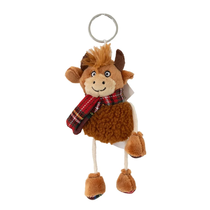 brown fleece highland cow keyring w fur