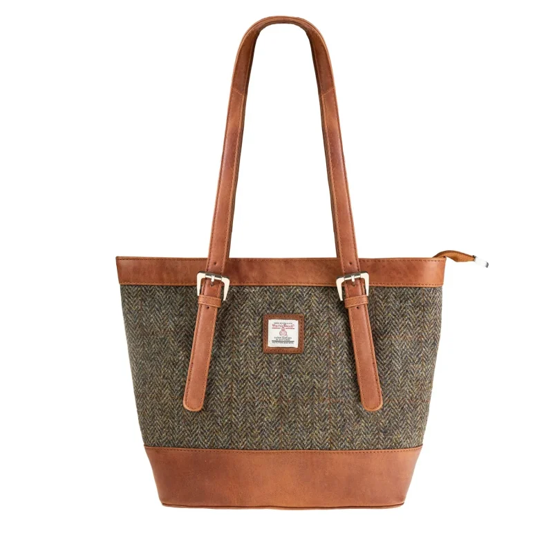 brown herringbone leather tote bag