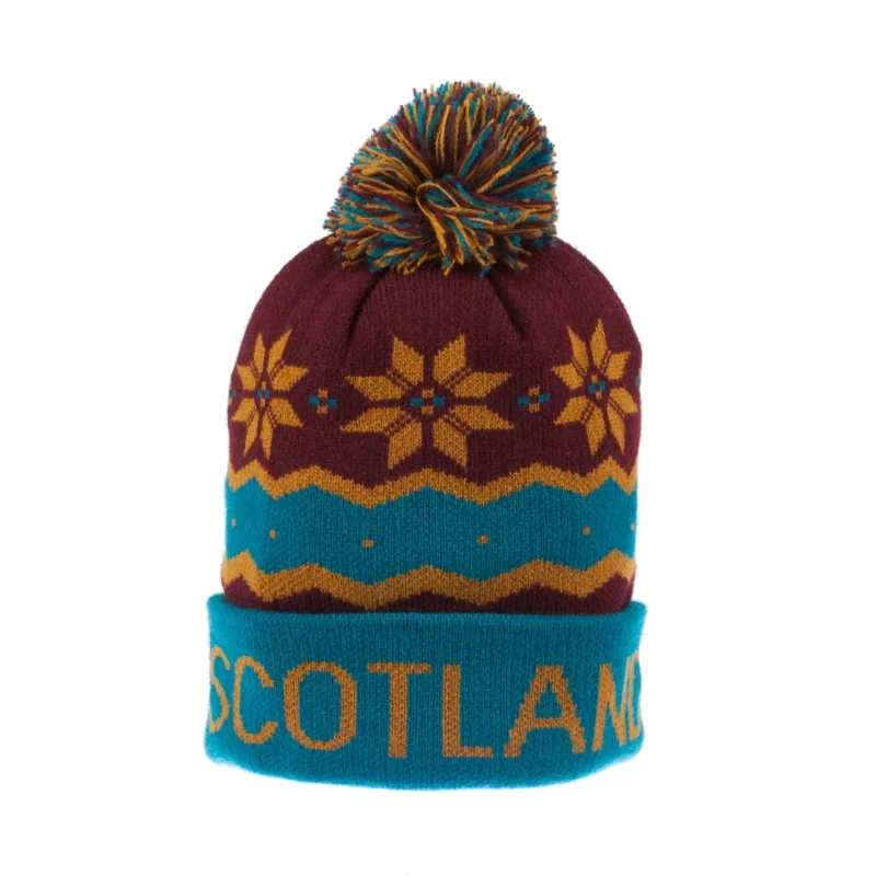 burgundy blue scotland ski hat