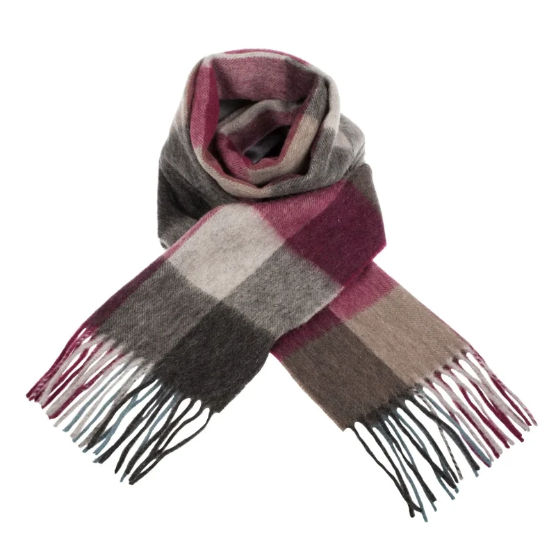 burgundy lambswool scarf checker pattern