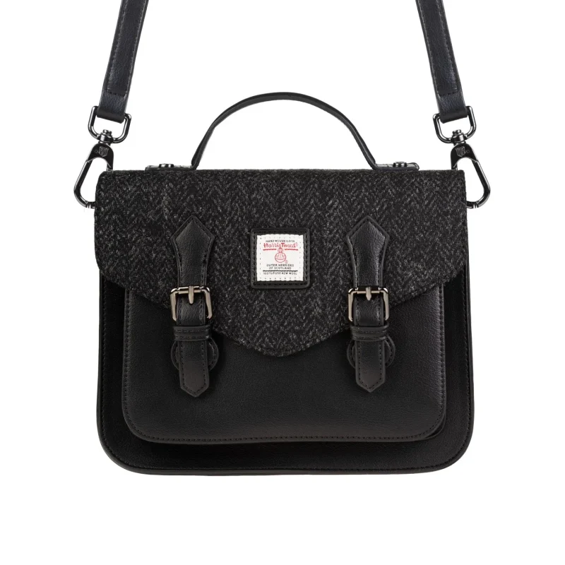 calton black herringbone harris tweed satchel