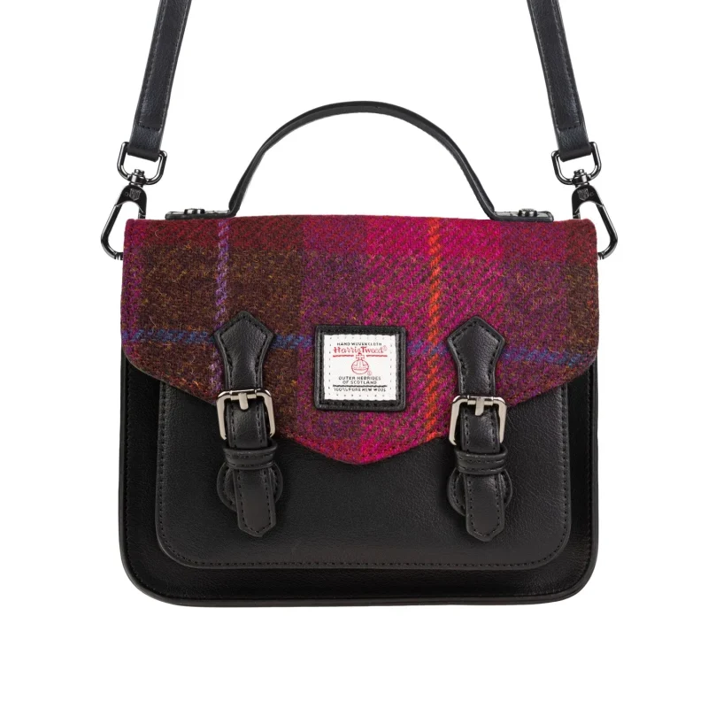 calton fuchsia tartan satchel bag