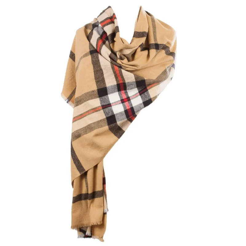 camel brushed tartan cotton scarf