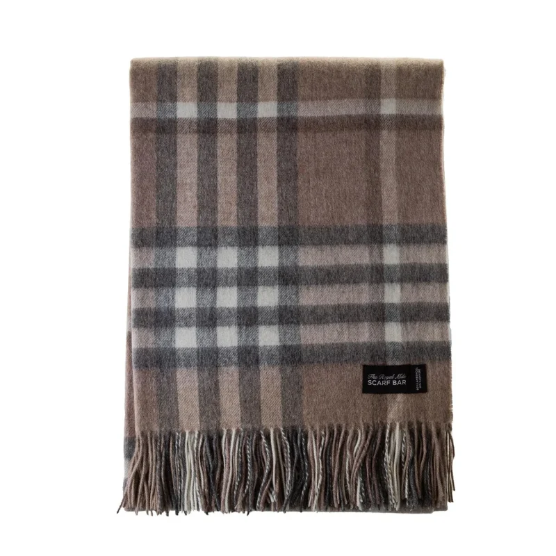 camel cashmere blend chequer blanket