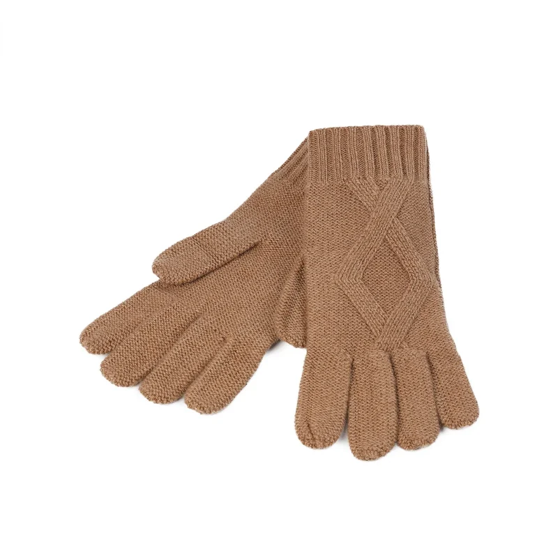 camel leather ribbed detail gloves for women