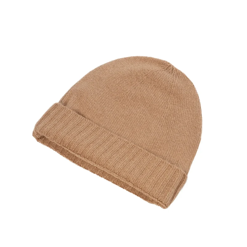 camel ribbed knit beanie for women