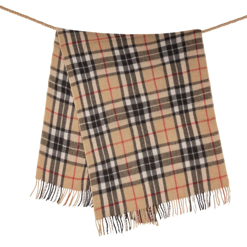 camel wool blend tartan knee blanket by thomson