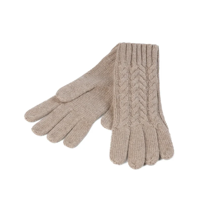 cashmere cable gloves sand beige for women