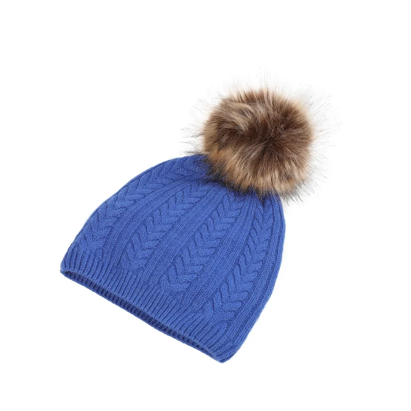 cashmere cable rib beanie for women cornflower