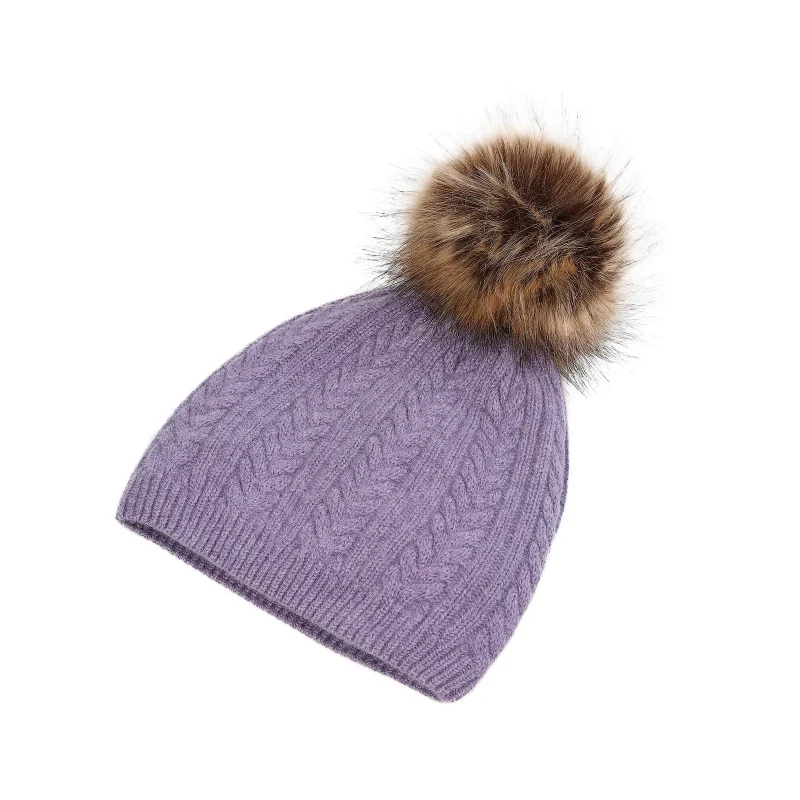 cashmere cable rib beanie for women heather