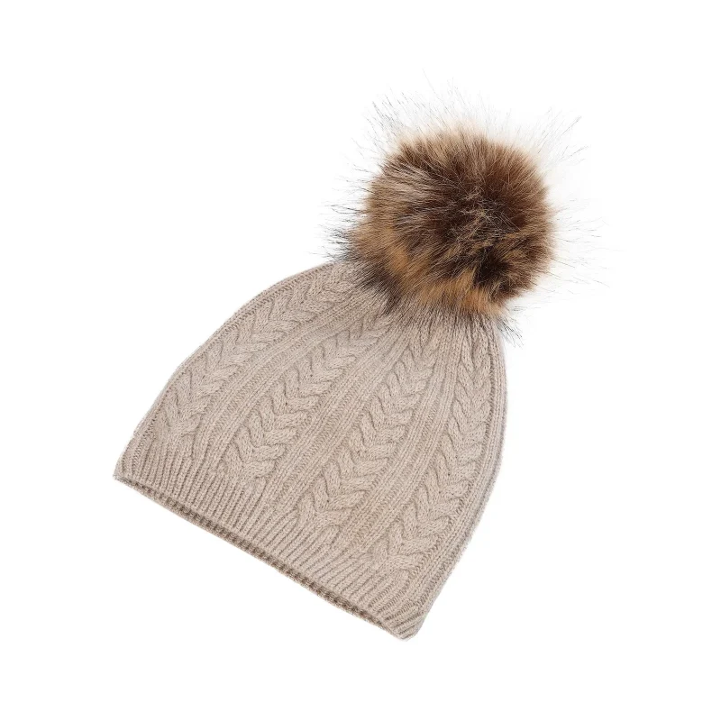 cashmere cable rib beanie sand beige