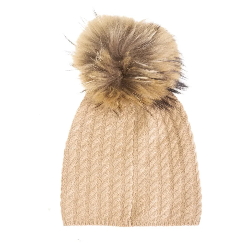 cashmere camel pom pom beanie