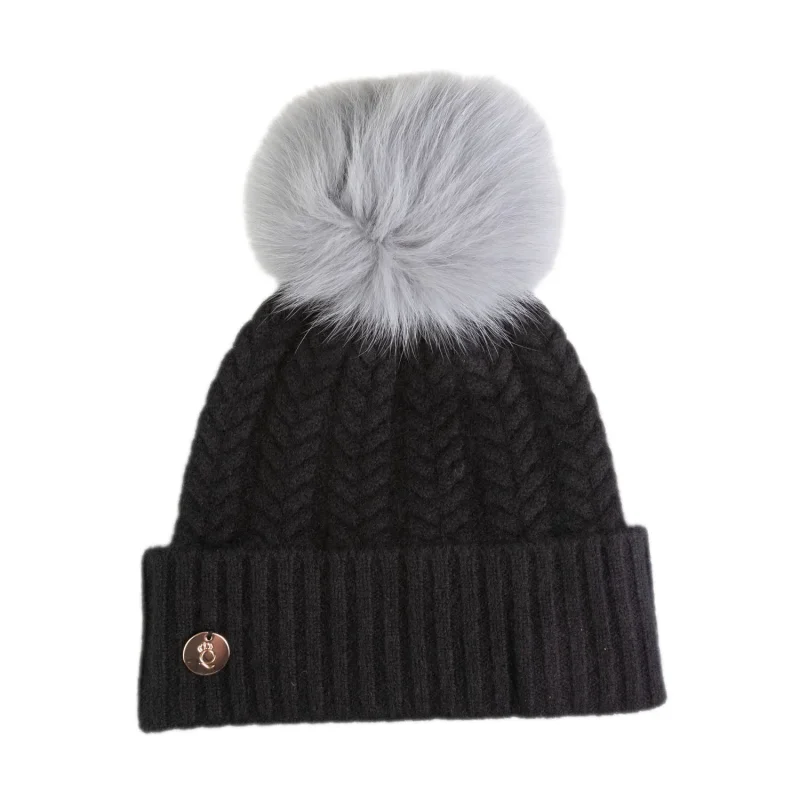 cashmere georgie hat black grey pom