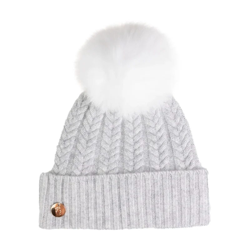 cashmere georgie hat frost white pom