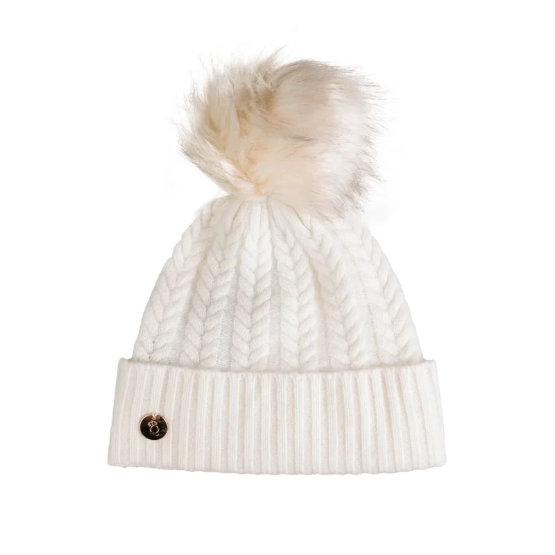 cashmere georgie hat in cloud white with pom