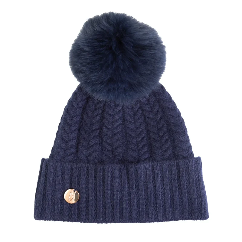 cashmere georgie hat in navy with pom