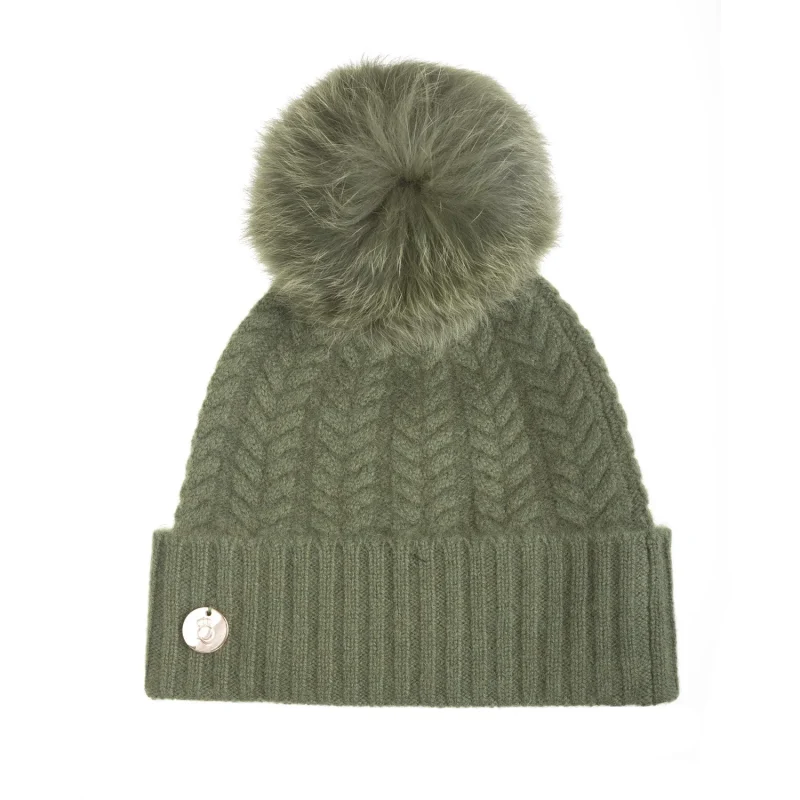 cashmere georgie hat in olive with pom