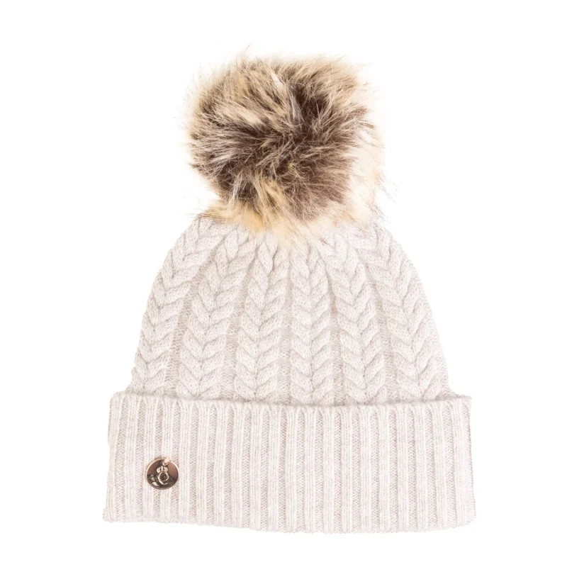 cashmere georgie hat lightweight beige dark pom