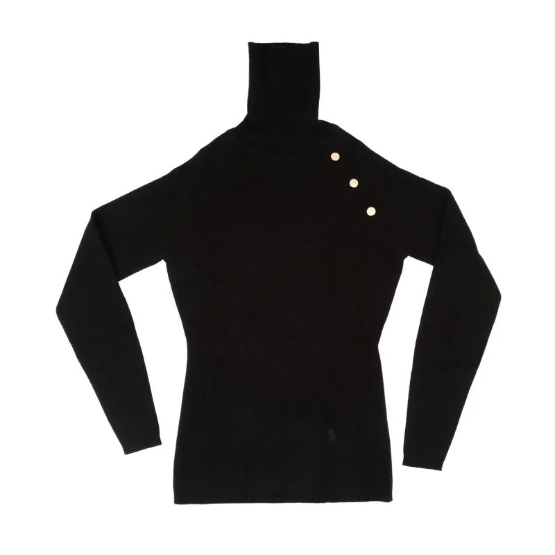 cashmere luna polo 100 black roll collar