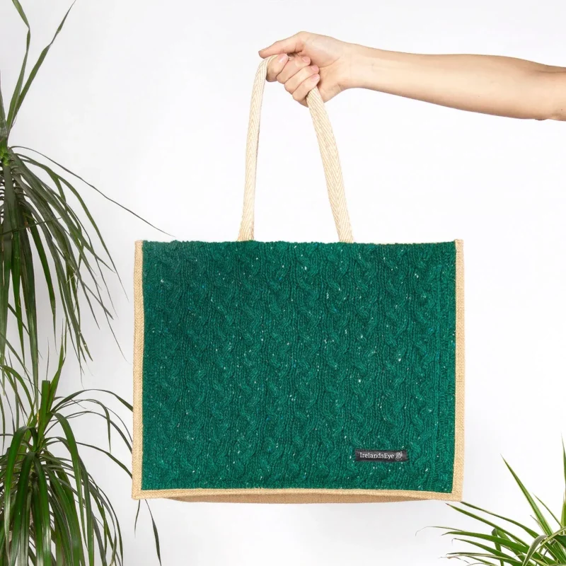 cashmere panel knitted bag green garden