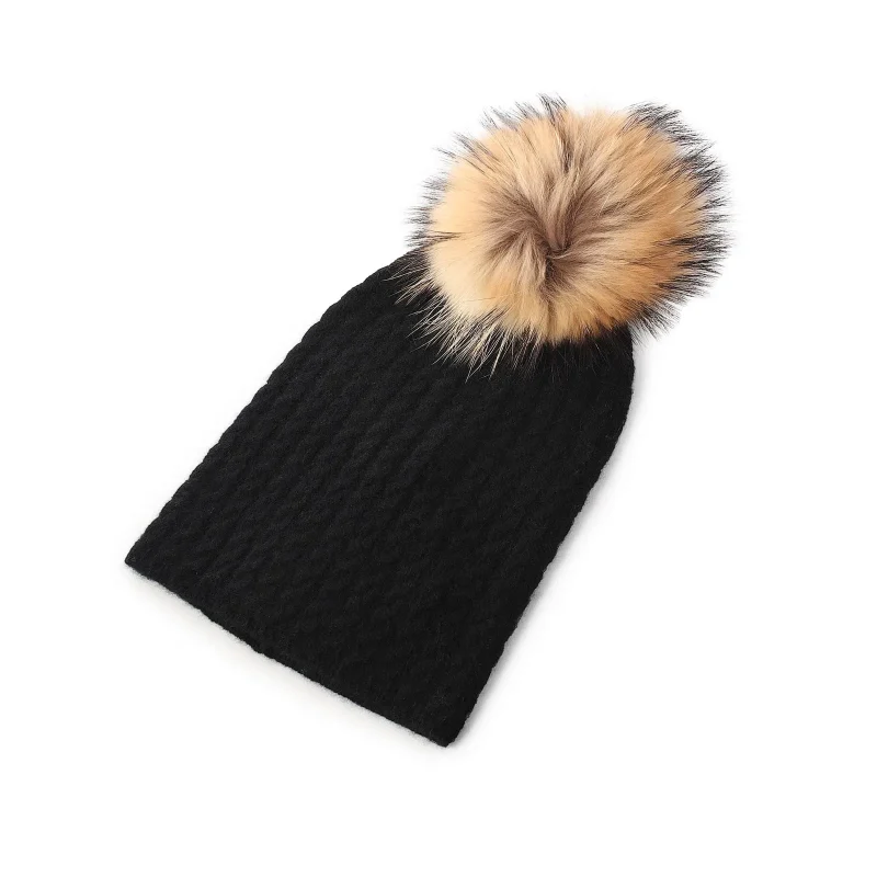 cashmere pom pom black cable scarf