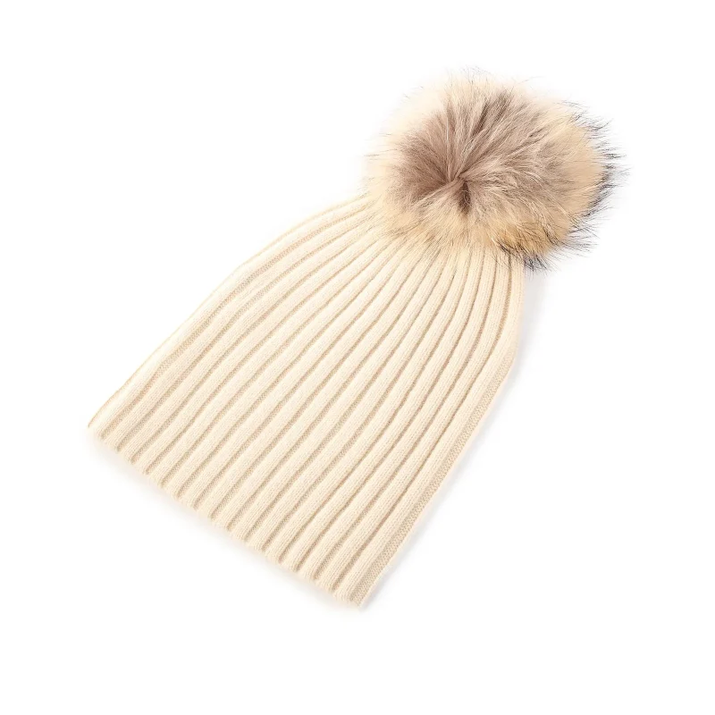 cashmere pom pom hat optical white