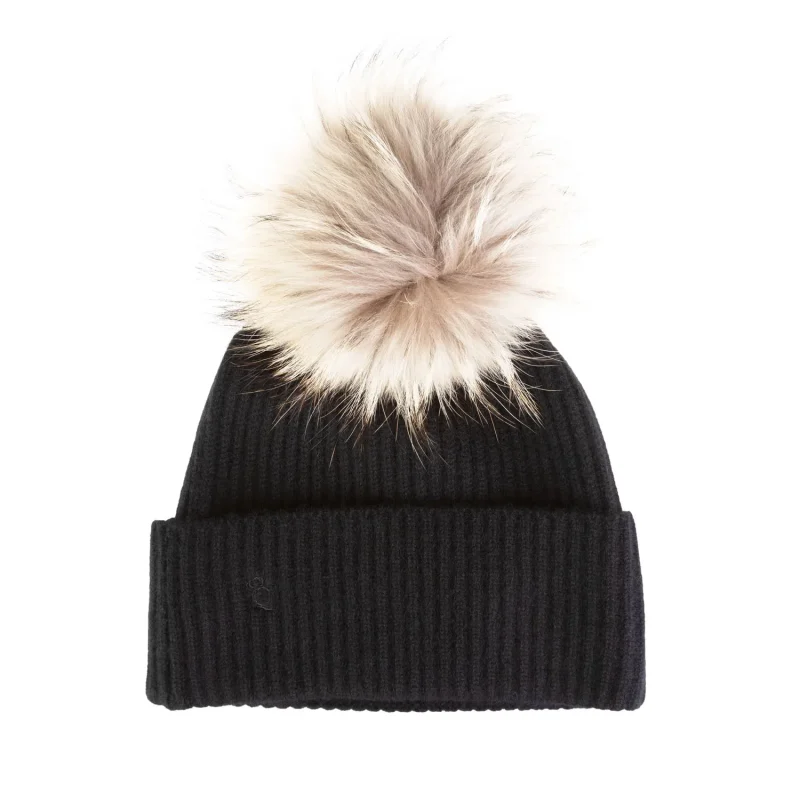 cashmere ribbed hat with xl black natural pom