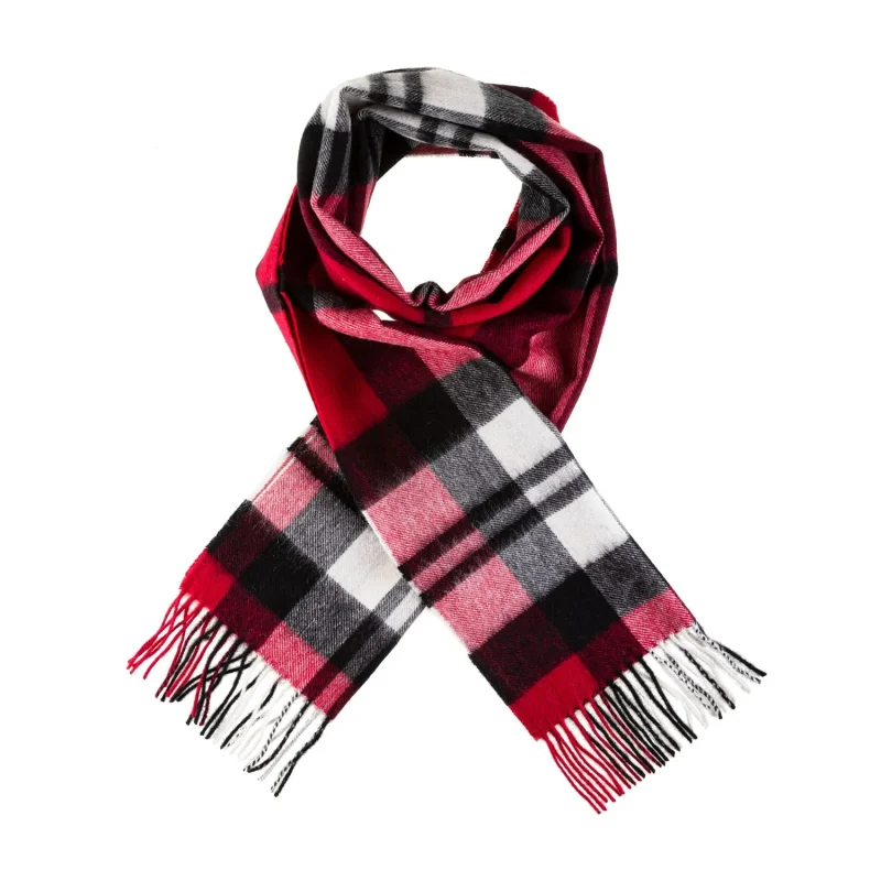 cashmere scarf in red tartan 90 10 blend