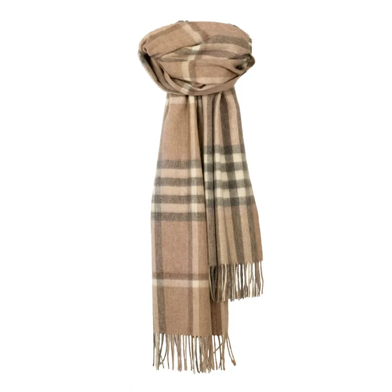 cashmere tartan blanket scarf grey natural 90 10