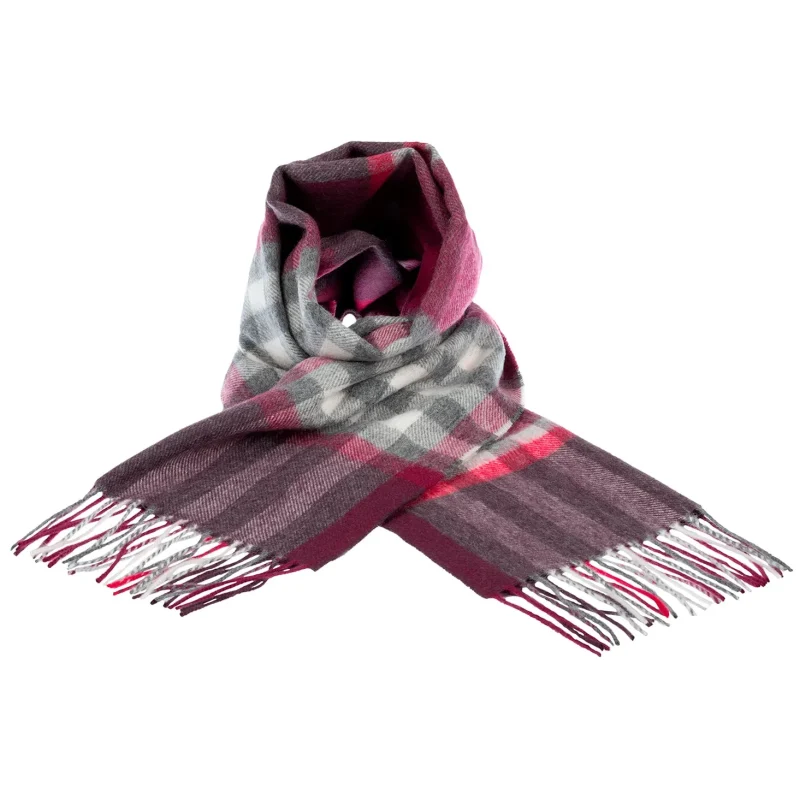 cashmere tartan scarf 90 10 blend damson