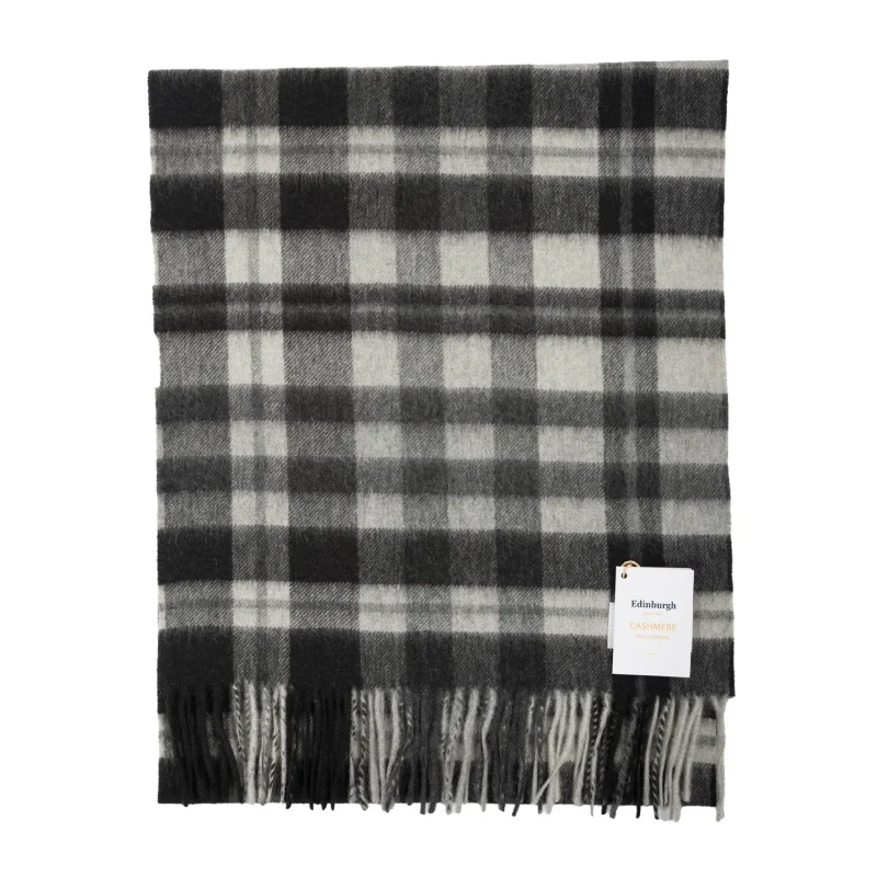 cashmere tartan scarf mile check monochrome