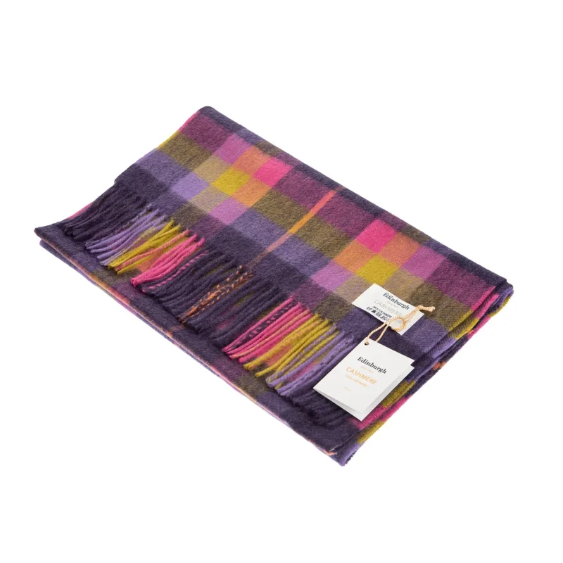 cashmere wide tartan scarf galaxy plaid fuchsia