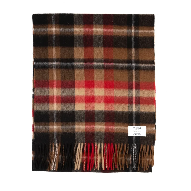 cashmere wide tartan scarf mile check vicuna camel